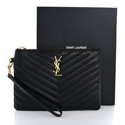 Saint Laurent Calfskin Matelasse Chevron Monogram A5 Wristlet Black 11 of 11