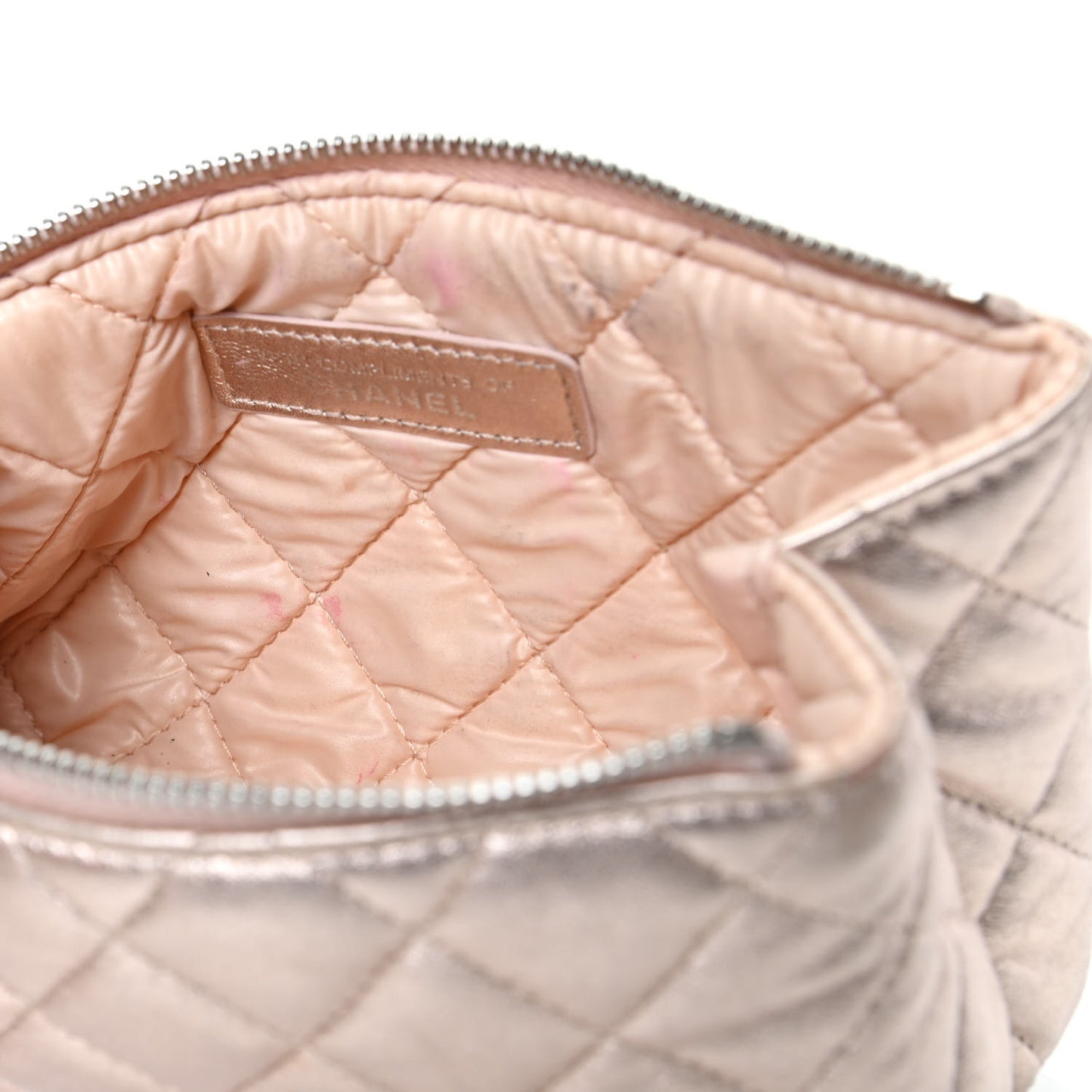 Metallic Lambskin Quilted Cosmetic Pouch Light Gold