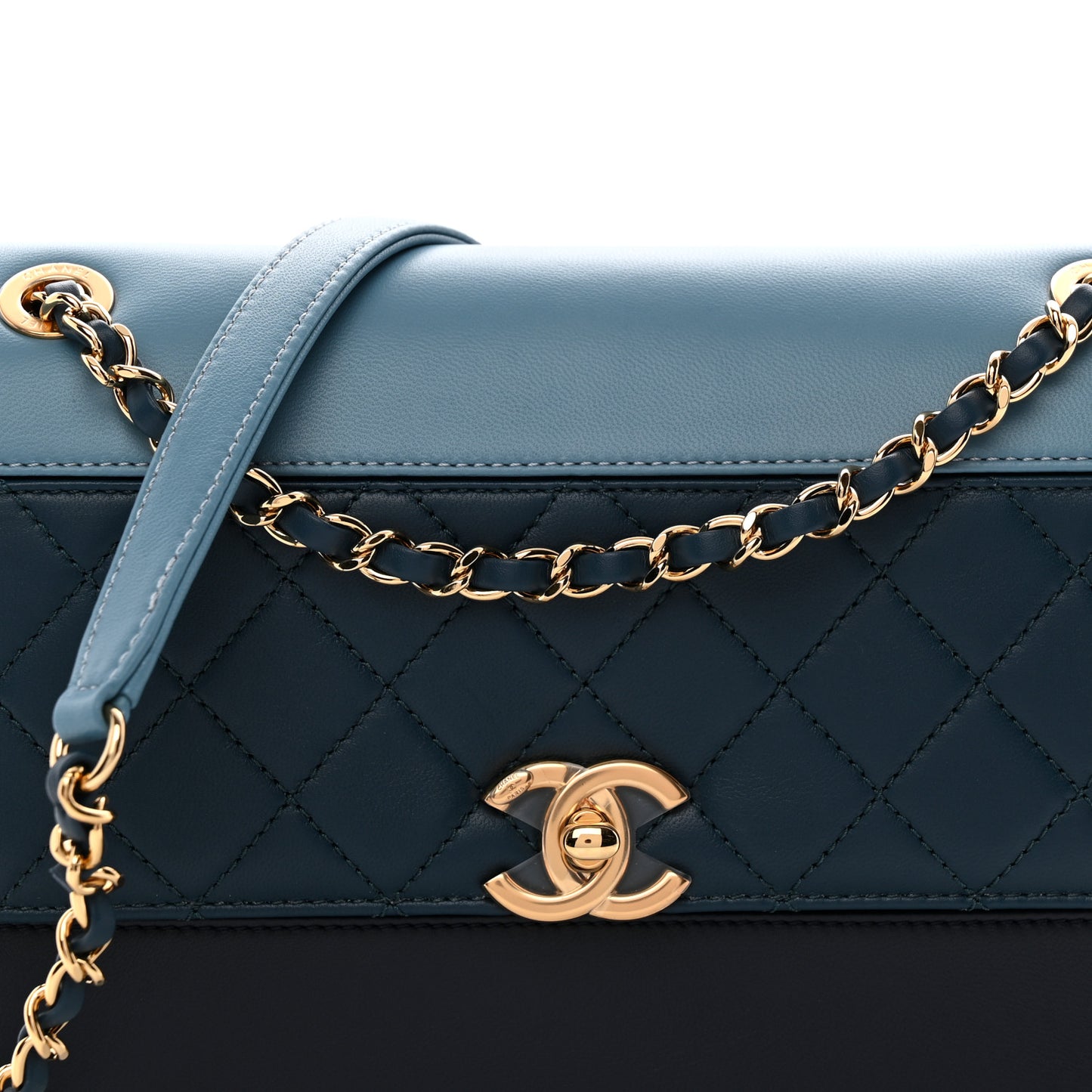 Lambskin Calfskin Quilted Shoulder Flap Bag Dark Blue Light Blue