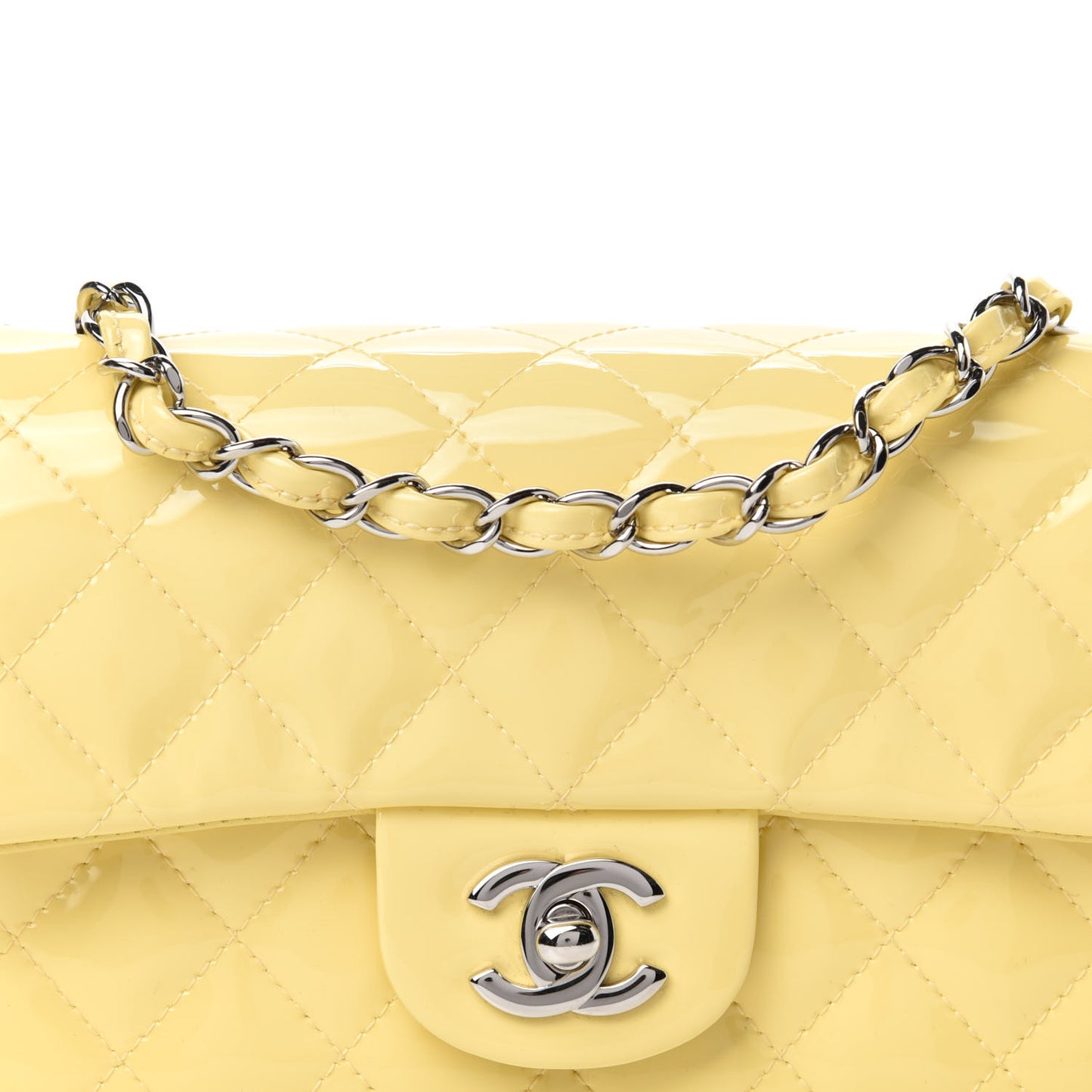 Patent Quilted Mini Rectangular Flap Yellow
