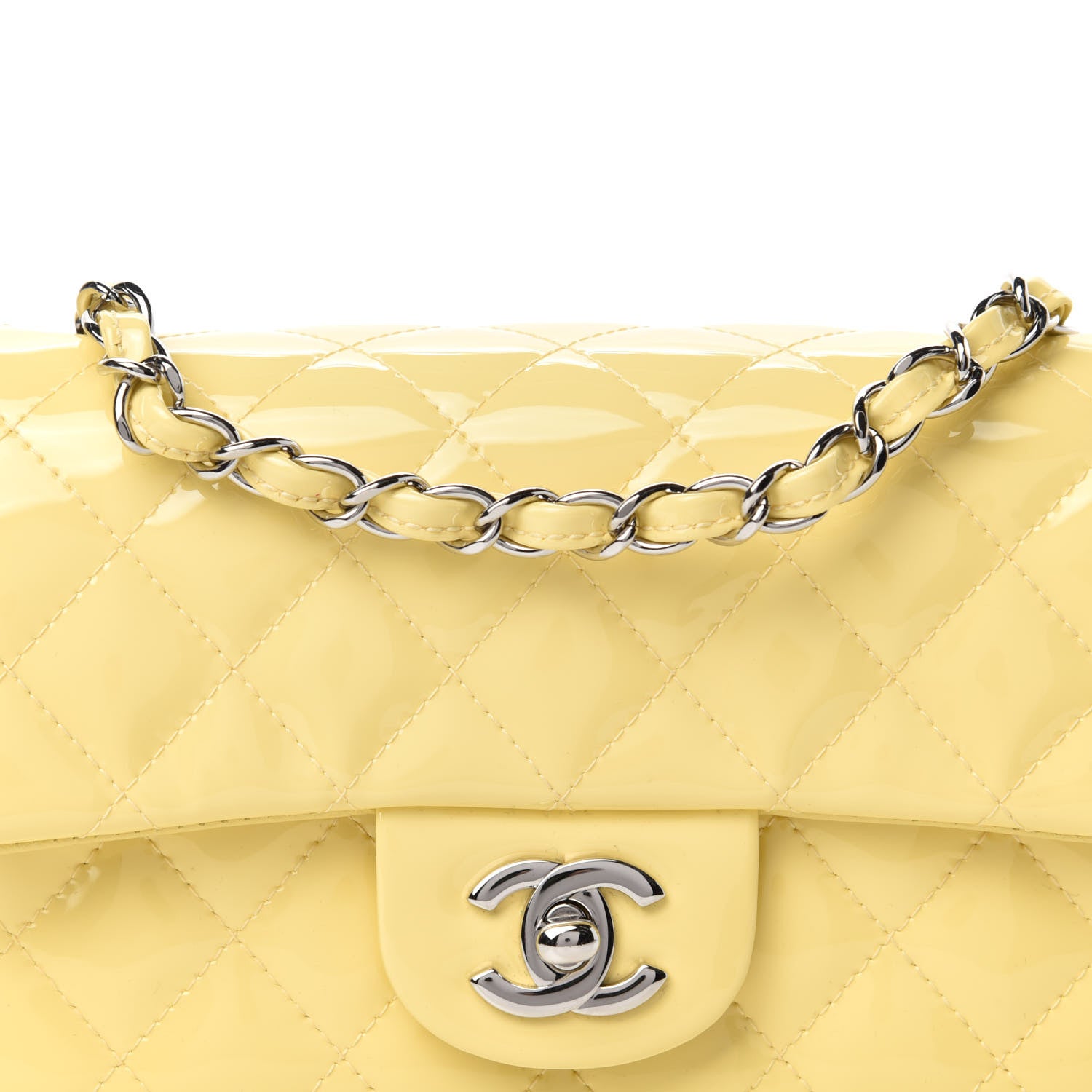 Chanel Patent Quilted Mini Rectangular Flap Yellow 10 of 11
