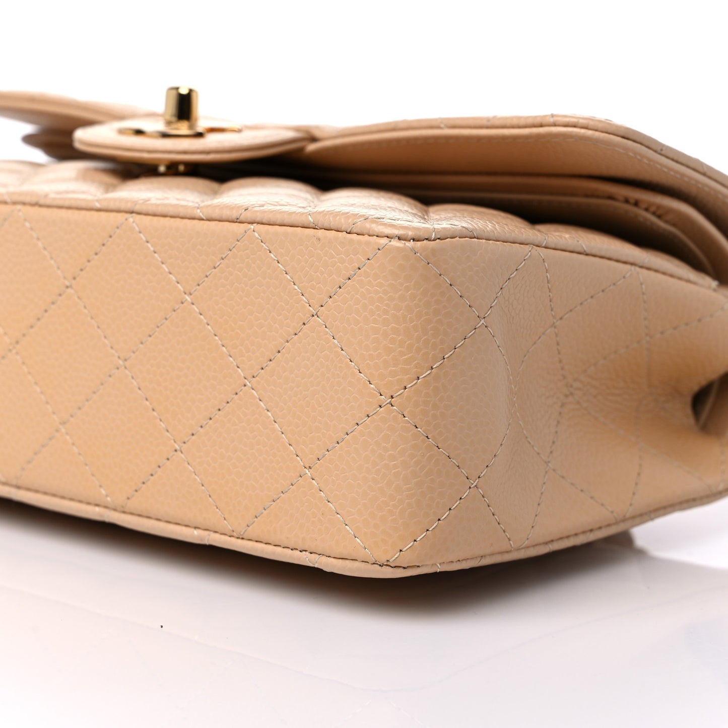 Caviar Quilted Small Double Flap Beige