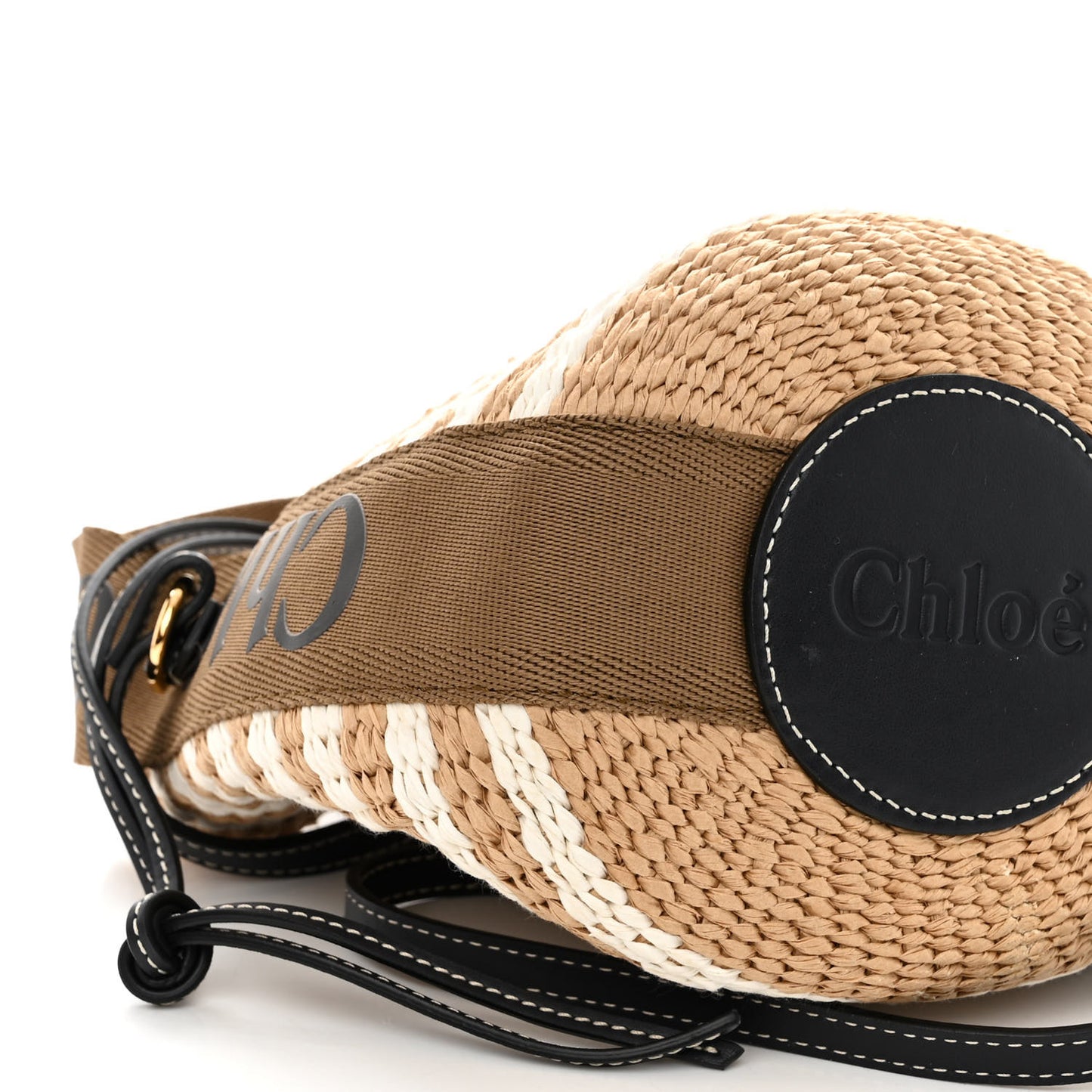 Raffia Calfskin Small Woody Striped Basket Bag Grove Brown