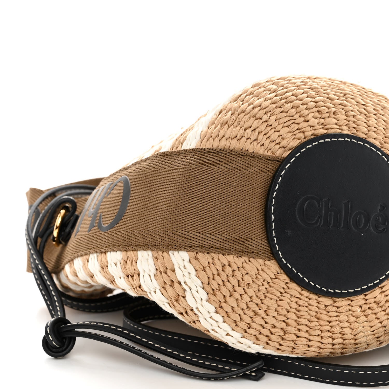 Chloe Raffia Calfskin Small Woody Striped Basket Bag Grove Brown 8 of 9