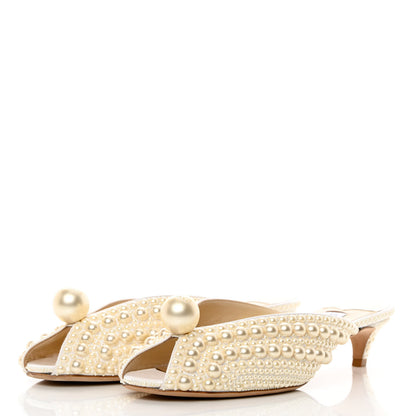Jimmy Choo Satin Samantha Pearl Mules 39 White 6 of 16