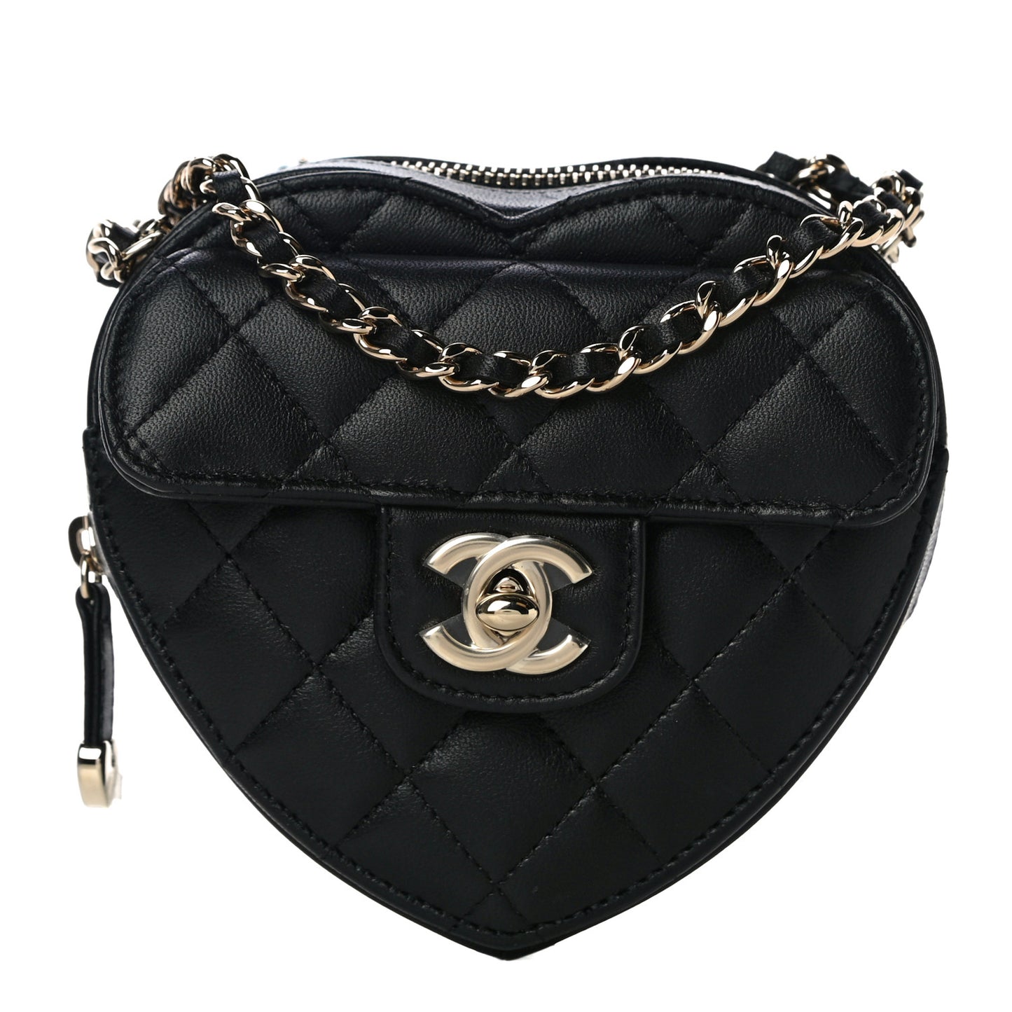 Lambskin Quilted CC In Love Heart Clutch With Chain Black