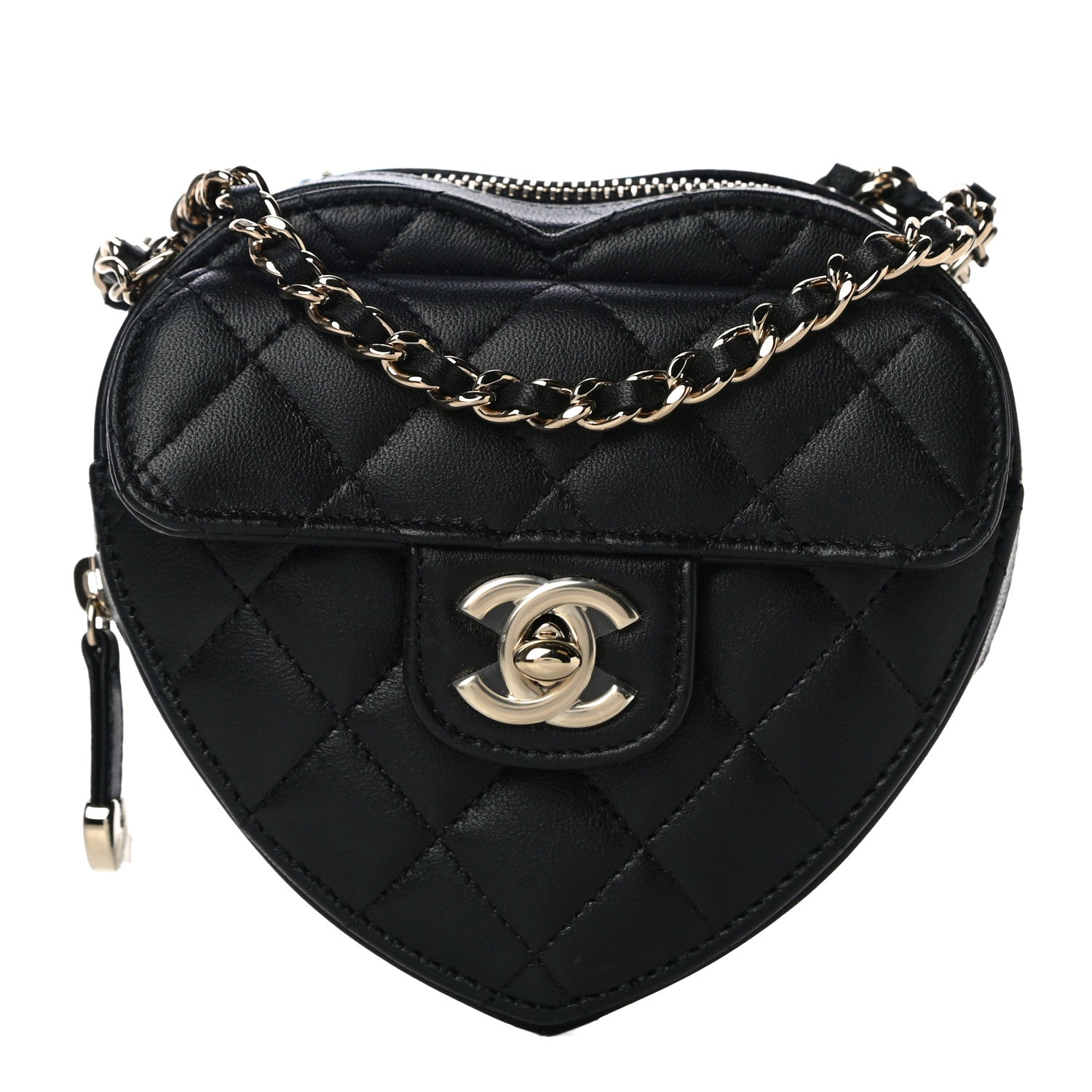 Chanel Lambskin Quilted CC In Love Heart Clutch With Chain Black 1 of 10