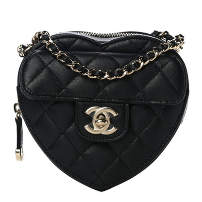 Chanel Lambskin Quilted CC In Love Heart Clutch With Chain Black 1 of 10