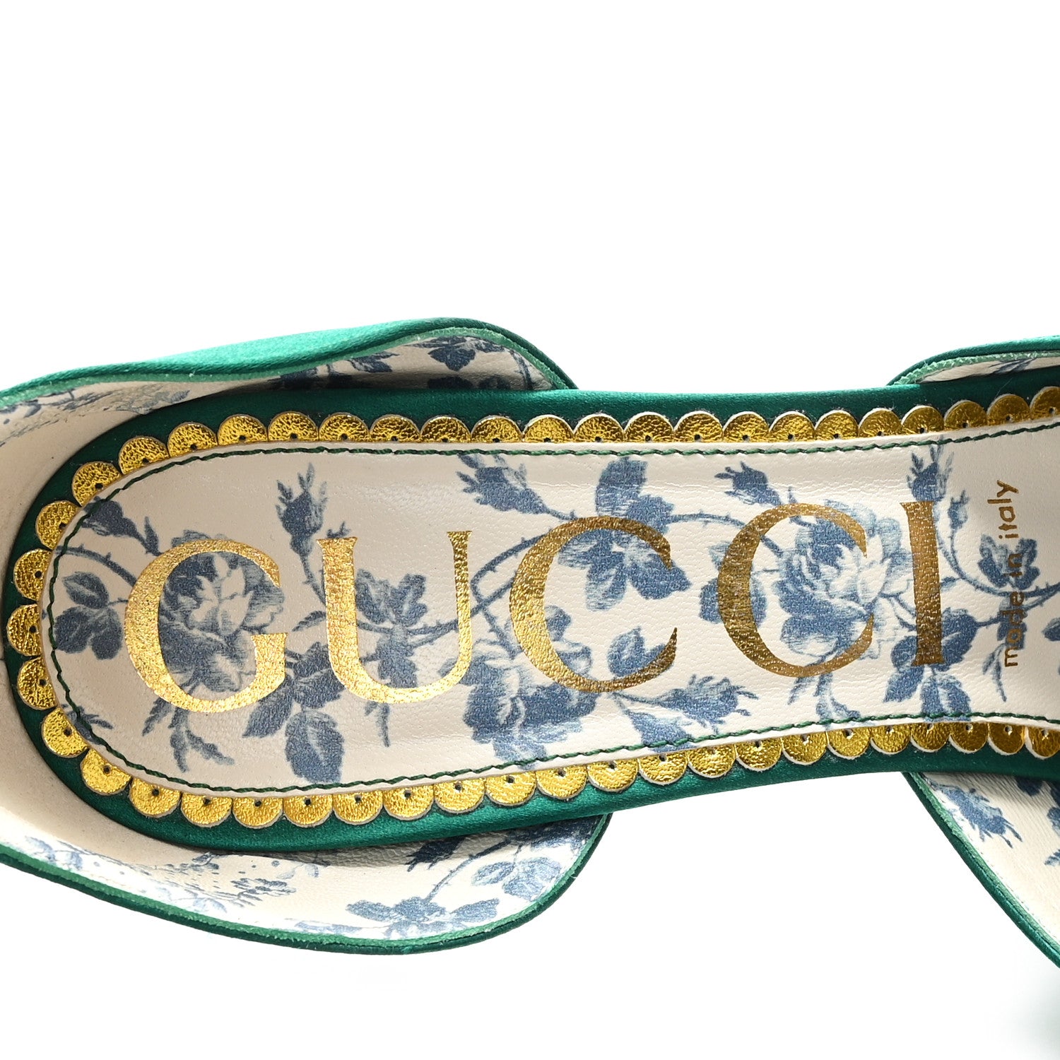 Gucci Satin Daisy Ankle Strap d'Orsay 105 Pumps 39 Emerald Green 8 of 9
