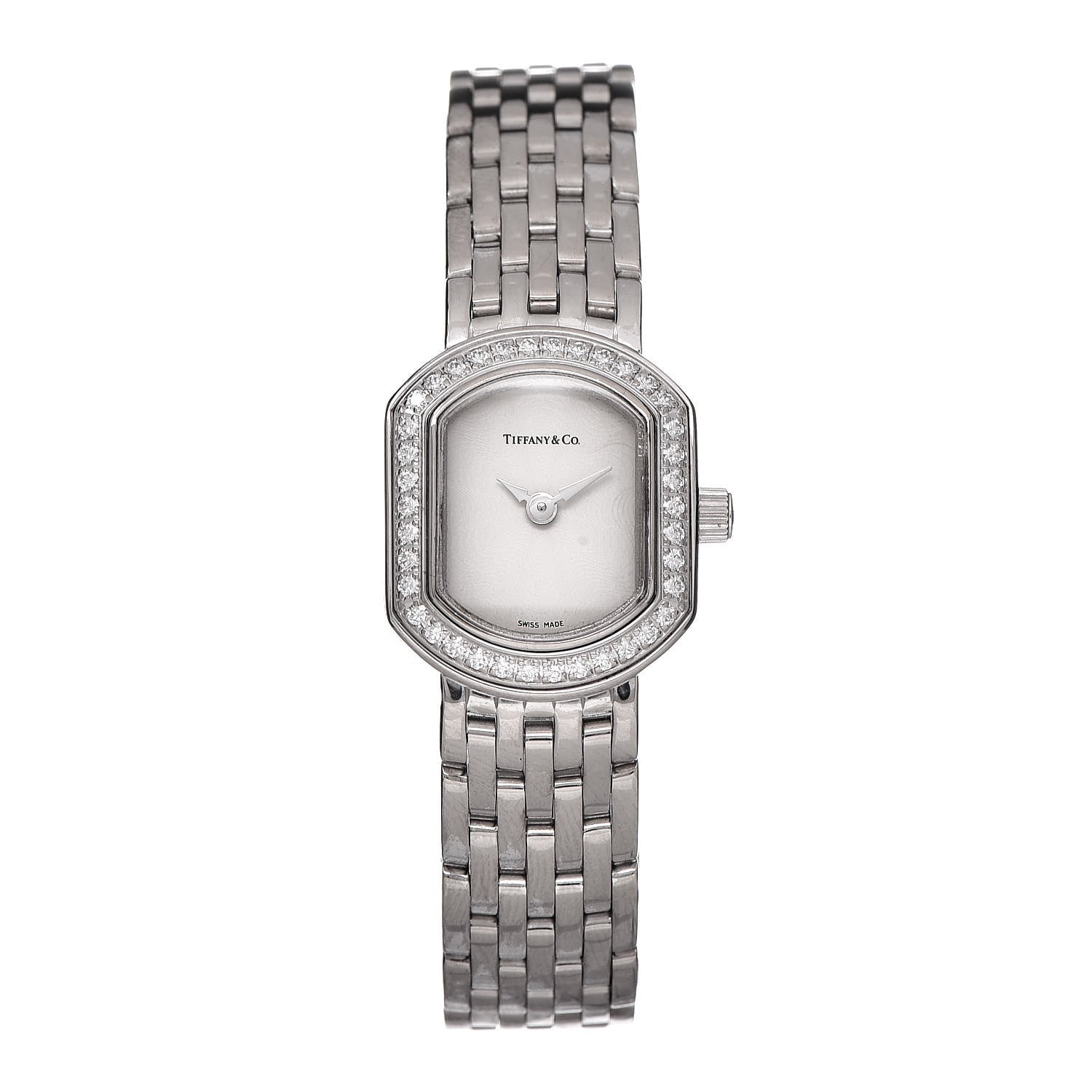 Tiffany 18K White Gold Diamond Bezel 16mm Mark Coupe Quartz Watch 1 of 6