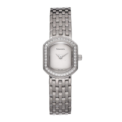 Tiffany 18K White Gold Diamond Bezel 16mm Mark Coupe Quartz Watch 1 of 6