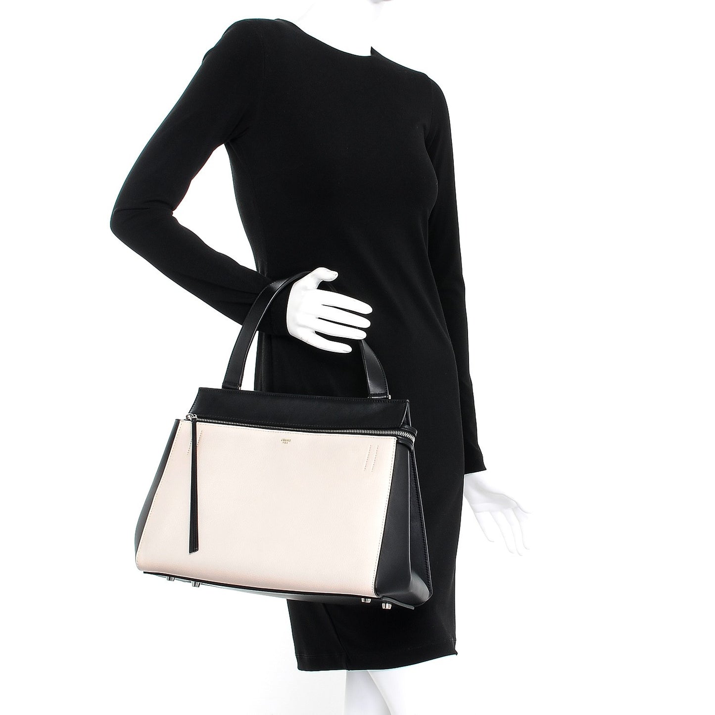 Supple Calfskin Medium Bi-Color Edge Shoulder Bag Cream
