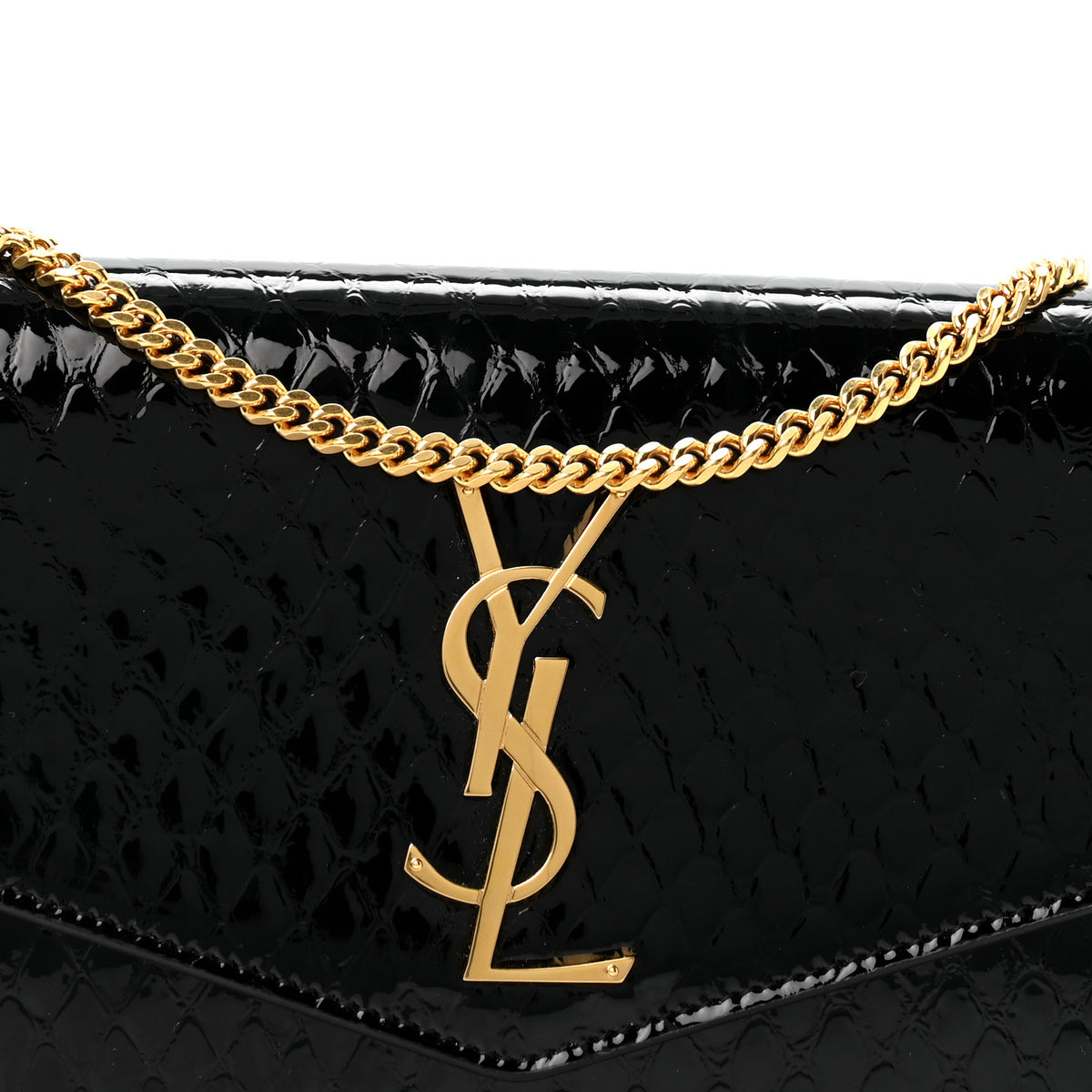 Saint Laurent Calfskin Python Embossed Monogram Uptown Chain Wallet Black 8 of 11