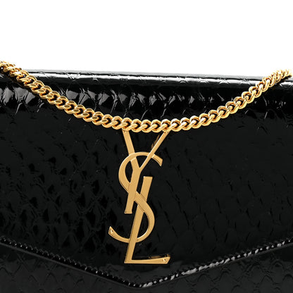 Saint Laurent Calfskin Python Embossed Monogram Uptown Chain Wallet Black 8 of 11