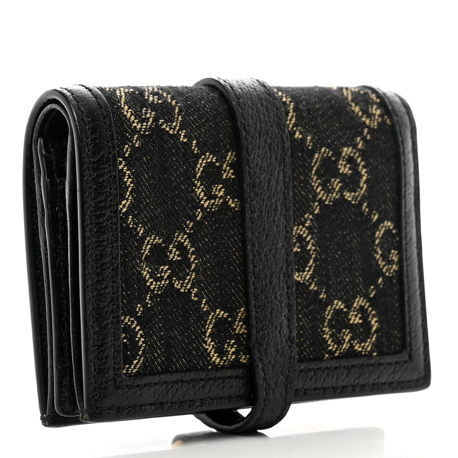 Gucci Jacquard Black Denim GG Monogram Textured Dollar Calfskin Jackie 1961 Card Case Black Ivory 3 of 6