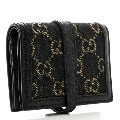 Gucci Jacquard Black Denim GG Monogram Textured Dollar Calfskin Jackie 1961 Card Case Black Ivory 3 of 6
