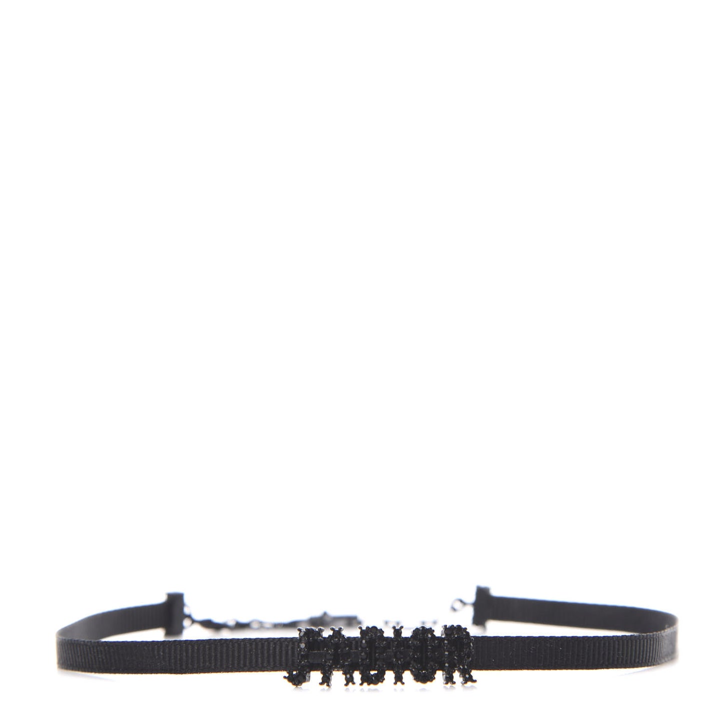 Grosgrain Ribbon Crystal J'Adior Logo Choker Necklace Black