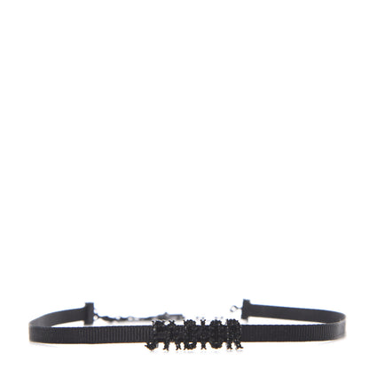 Christian Dior Grosgrain Ribbon Crystal J'Adior Logo Choker Necklace Black 1 of 5