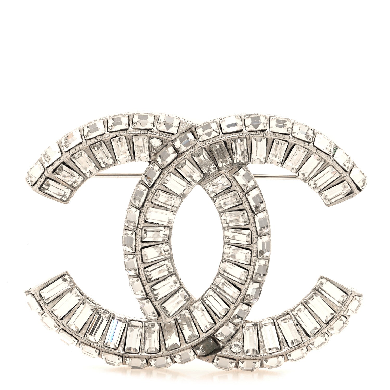 Chanel Baguette Crystal CC Brooch Silver 1 of 5