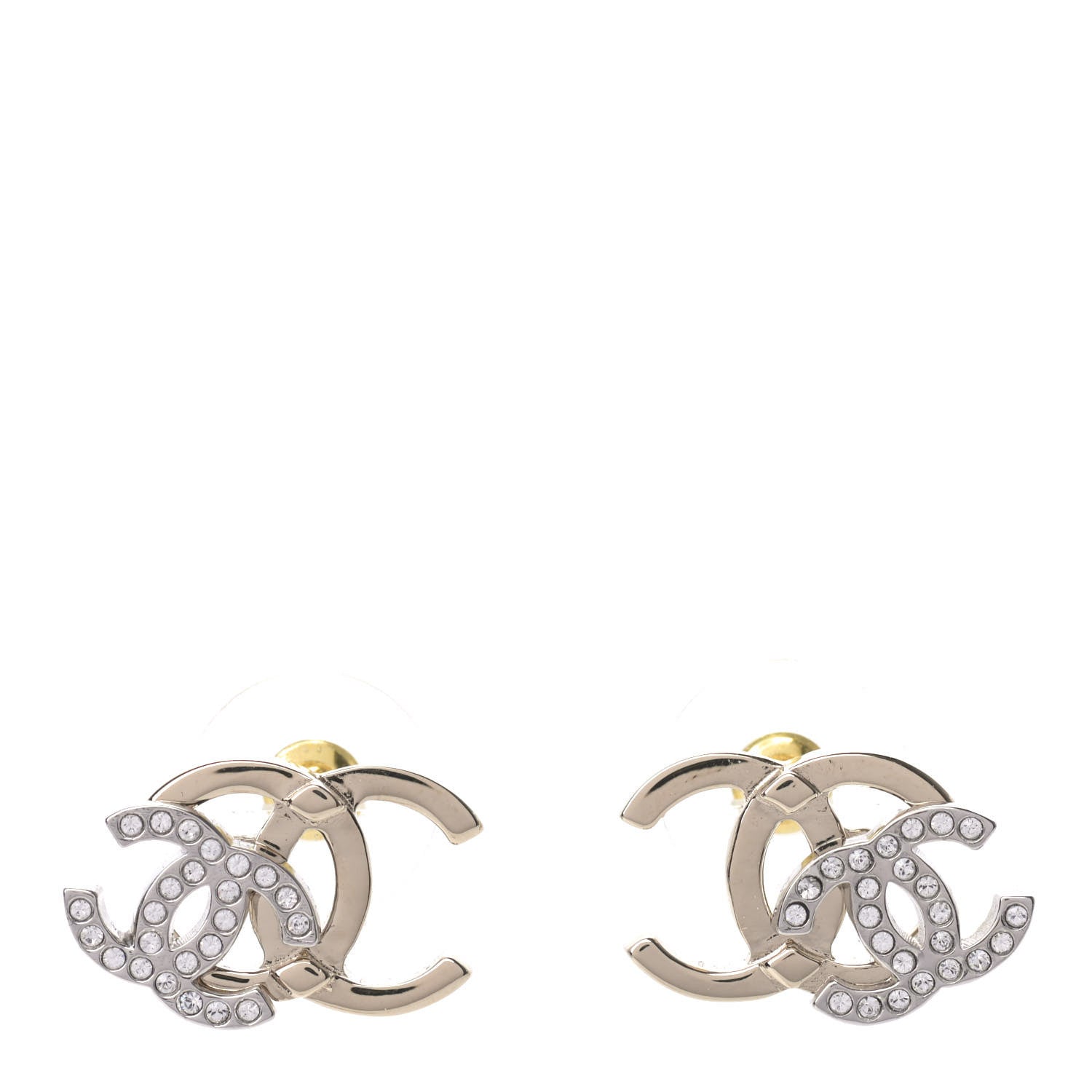 Chanel Crystal Double CC Earrings Gold Silver 1 of 4