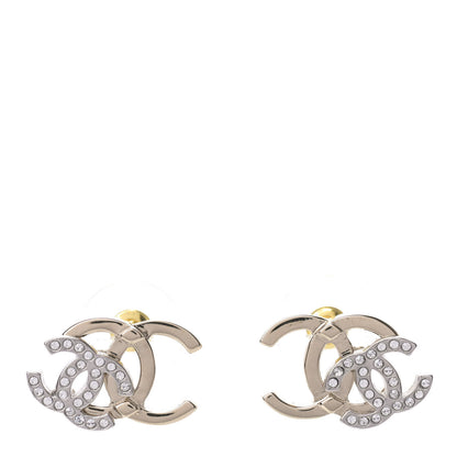 Chanel Crystal Double CC Earrings Gold Silver 1 of 4