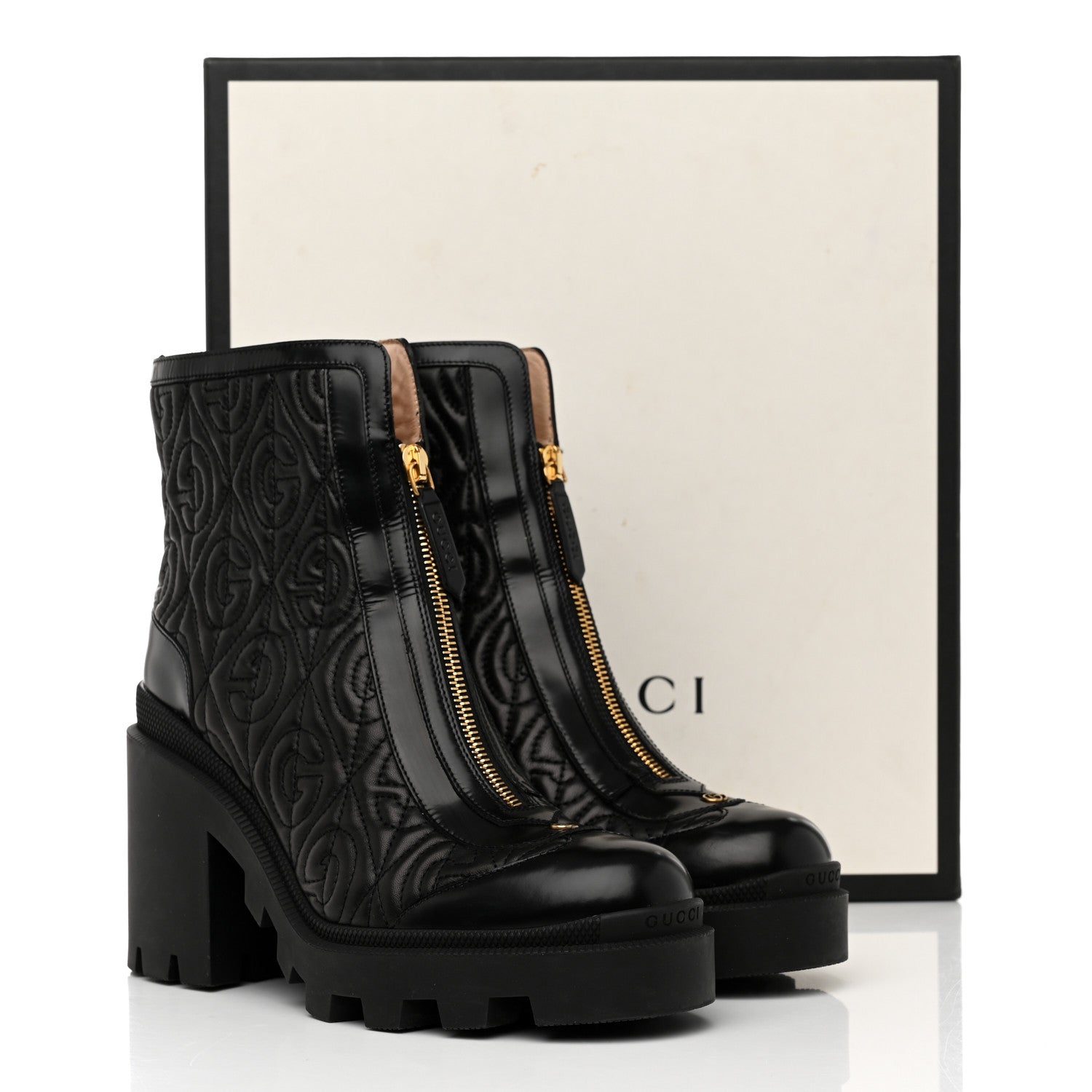 Gucci Calfskin Nappa Rhombus Quilted Trip Ankle Boots 39 Black 9 of 9