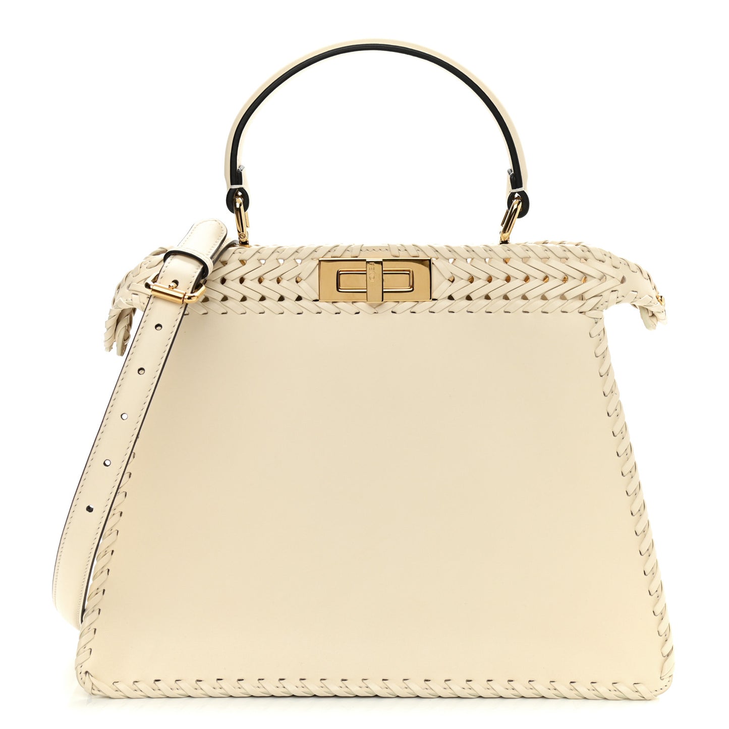 Vitello King Ceylon Shiny Nappa Woven Medium Peekaboo I SEE U Satchel White Ice