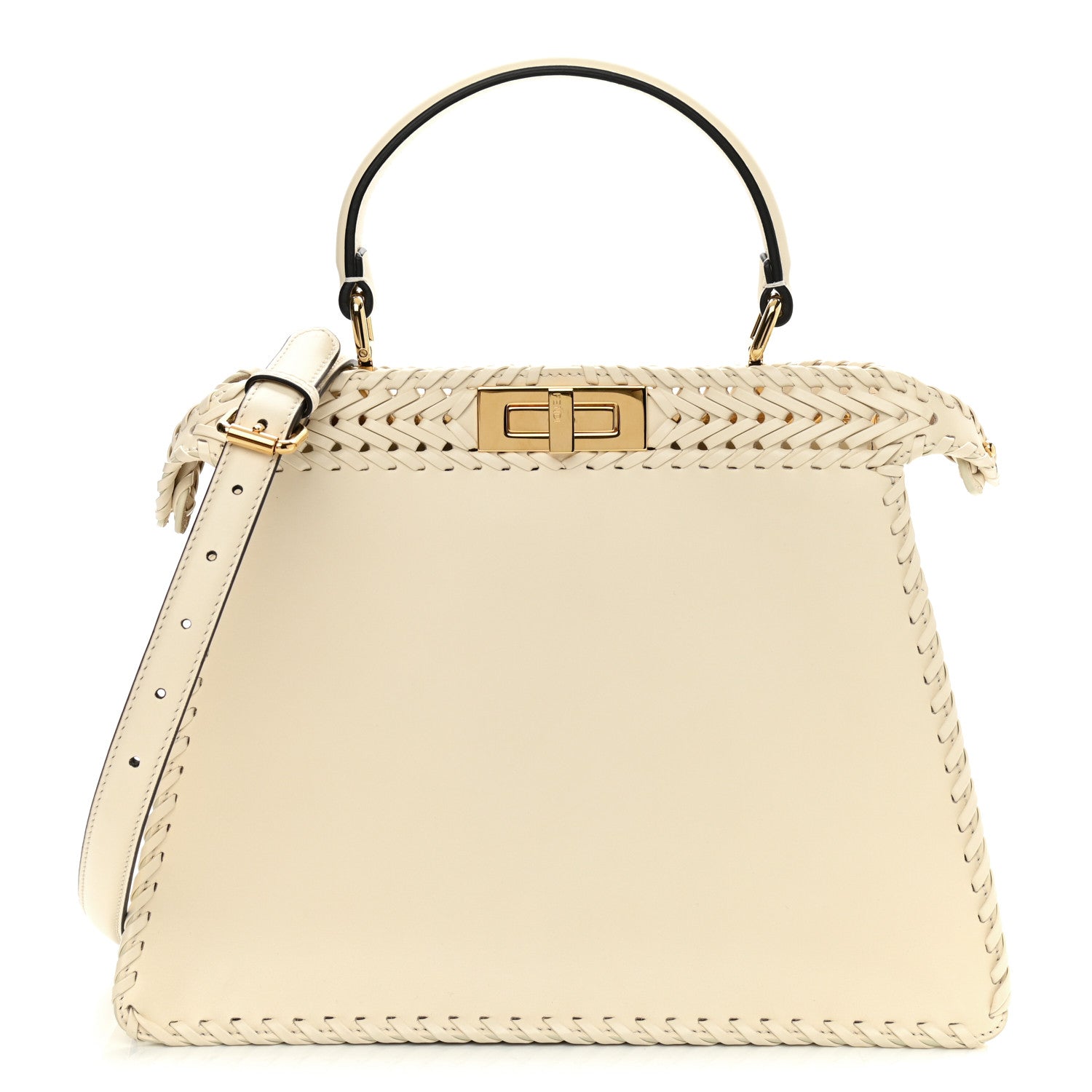 Fendi Vitello King Ceylon Shiny Nappa Woven Medium Peekaboo I SEE U Satchel White Ice 1 of 11