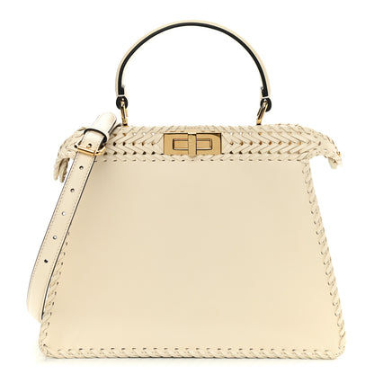 Fendi Vitello King Ceylon Shiny Nappa Woven Medium Peekaboo I SEE U Satchel White Ice 1 of 11