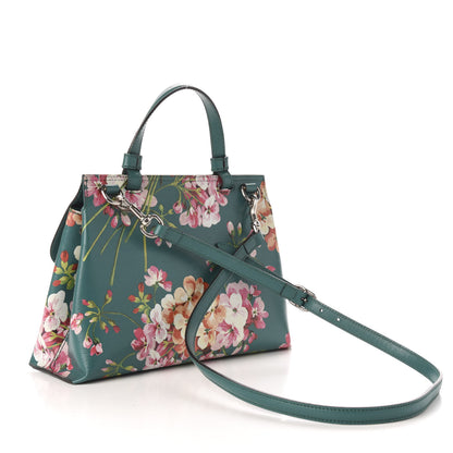 Gucci Shangai Calfskin Blooms Print Small Bamboo Daily Top Handle Bag Clear Bright Emerald Multicolor 3 of 12