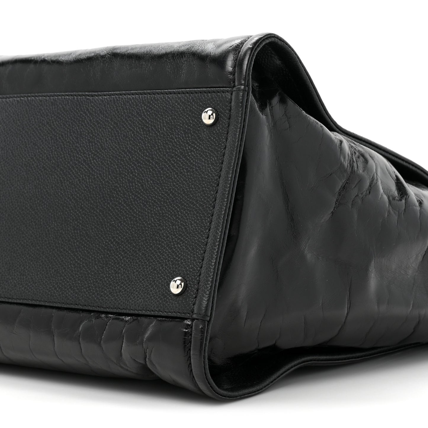 Glazed Calfskin Medium Deauville Tote Black