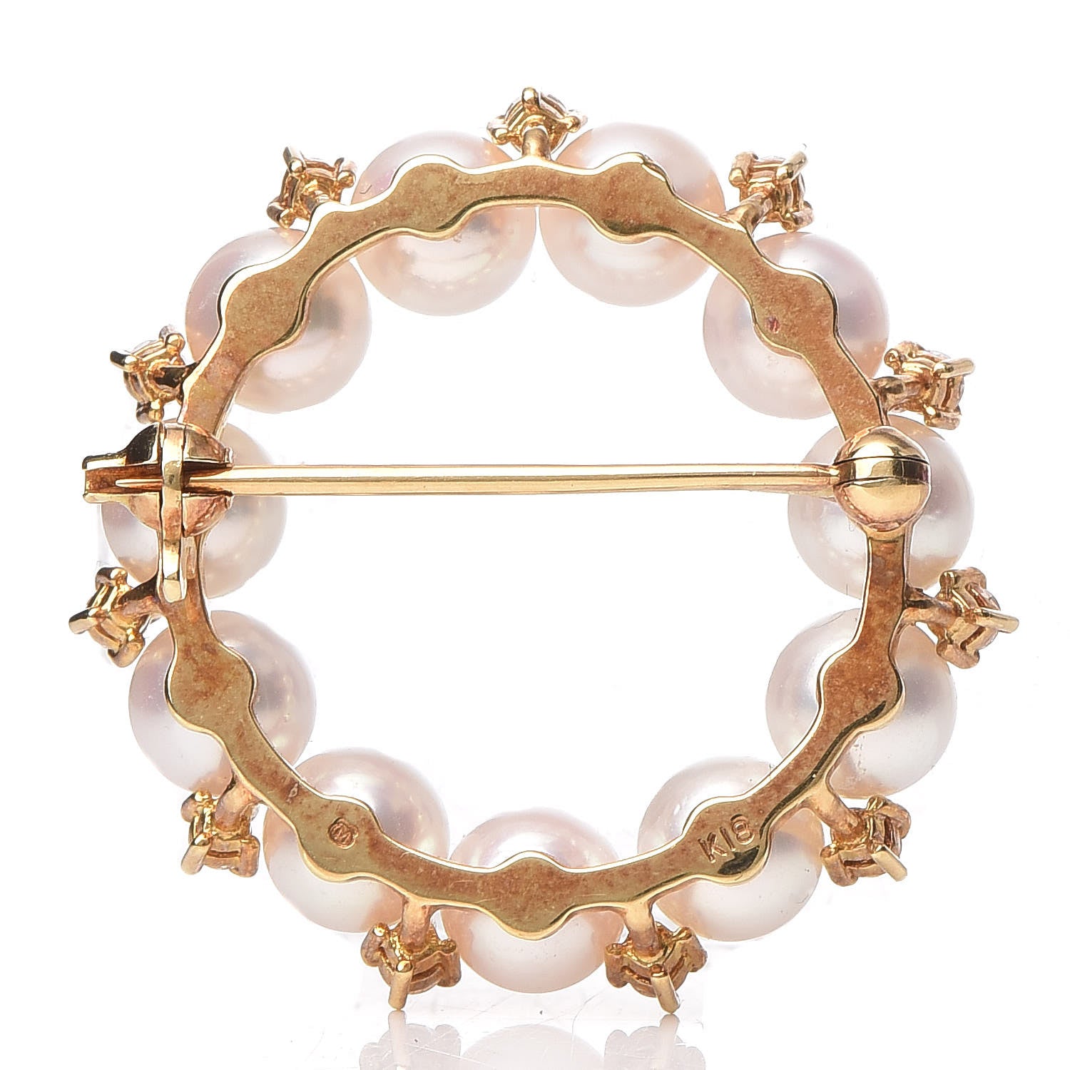 Mikimoto 18K Yellow Gold Diamond Akoya Pearl Circle Brooch 3 of 5