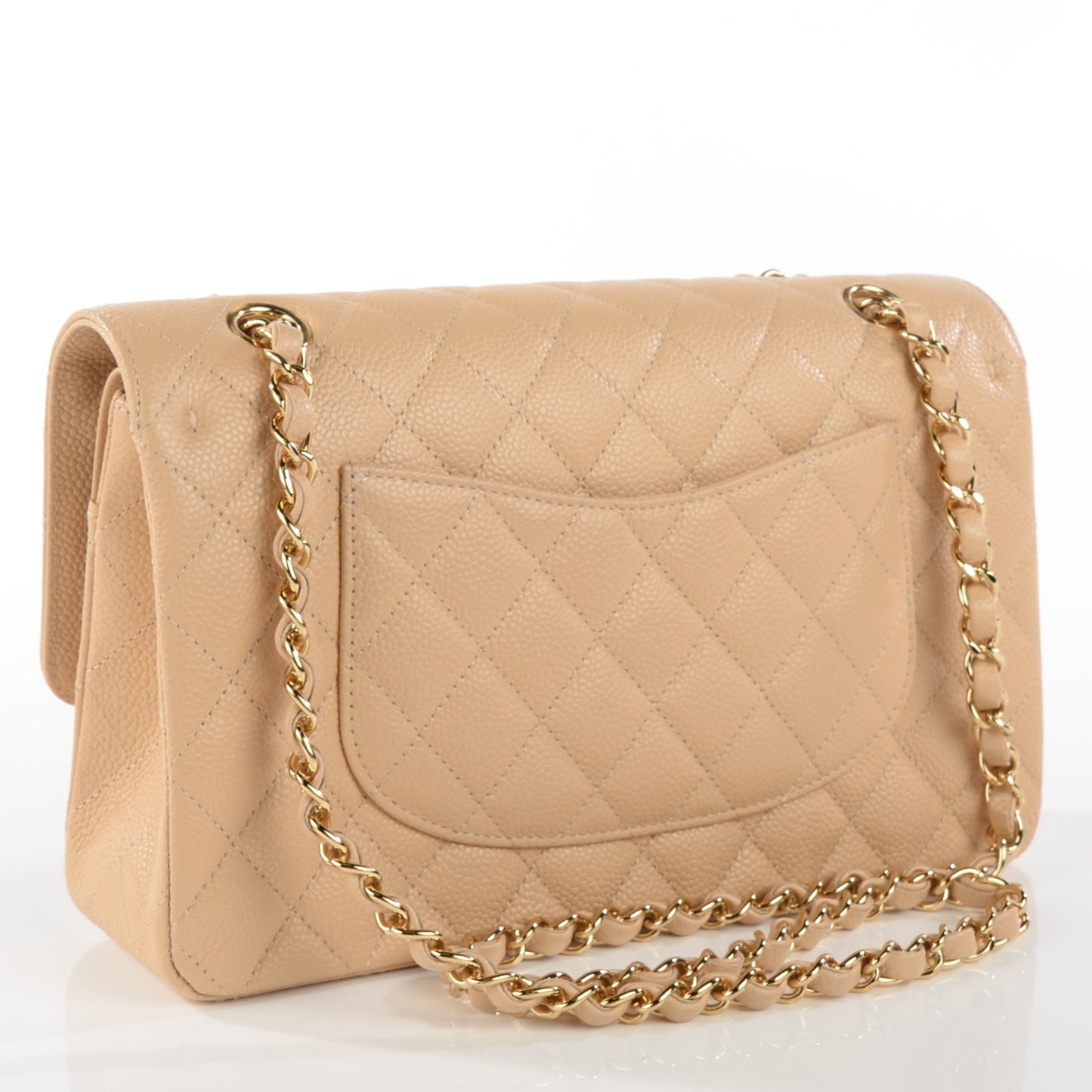 Caviar Quilted Medium Double Flap Beige Clair