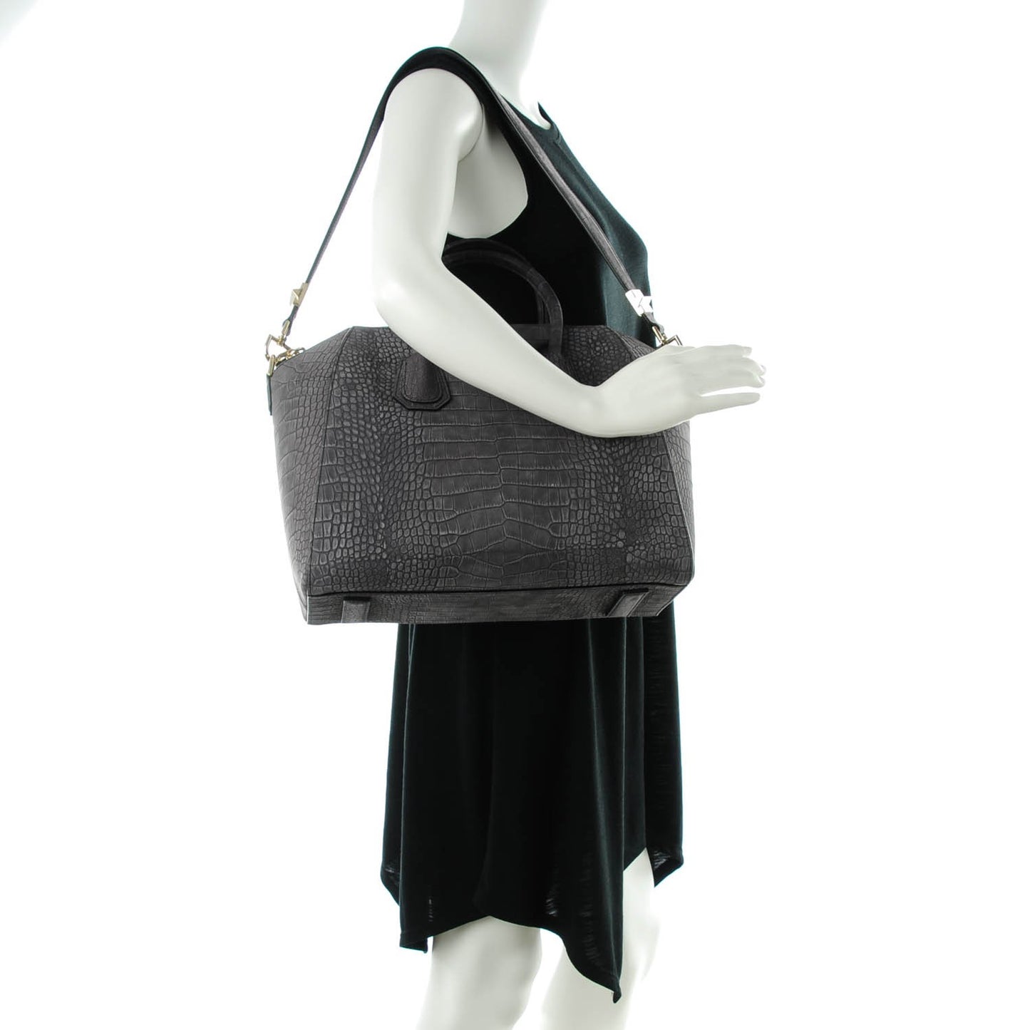 Nubuck Crocodile Embossed Medium Antigona Dark Grey