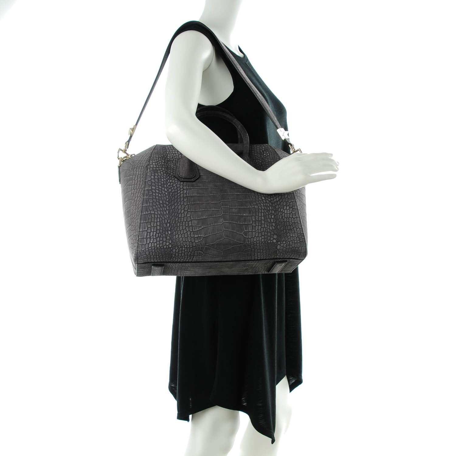 Givenchy Nubuck Crocodile Embossed Medium Antigona Dark Grey 2 of 7
