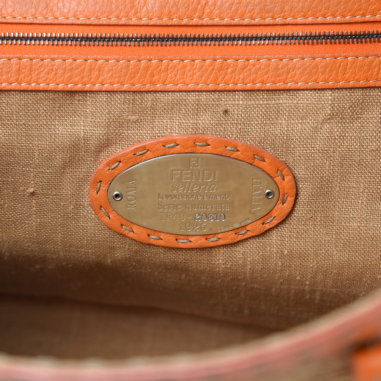 Fendi Raffia Calfskin Romano Selleria Tote Mandarino 6 of 12