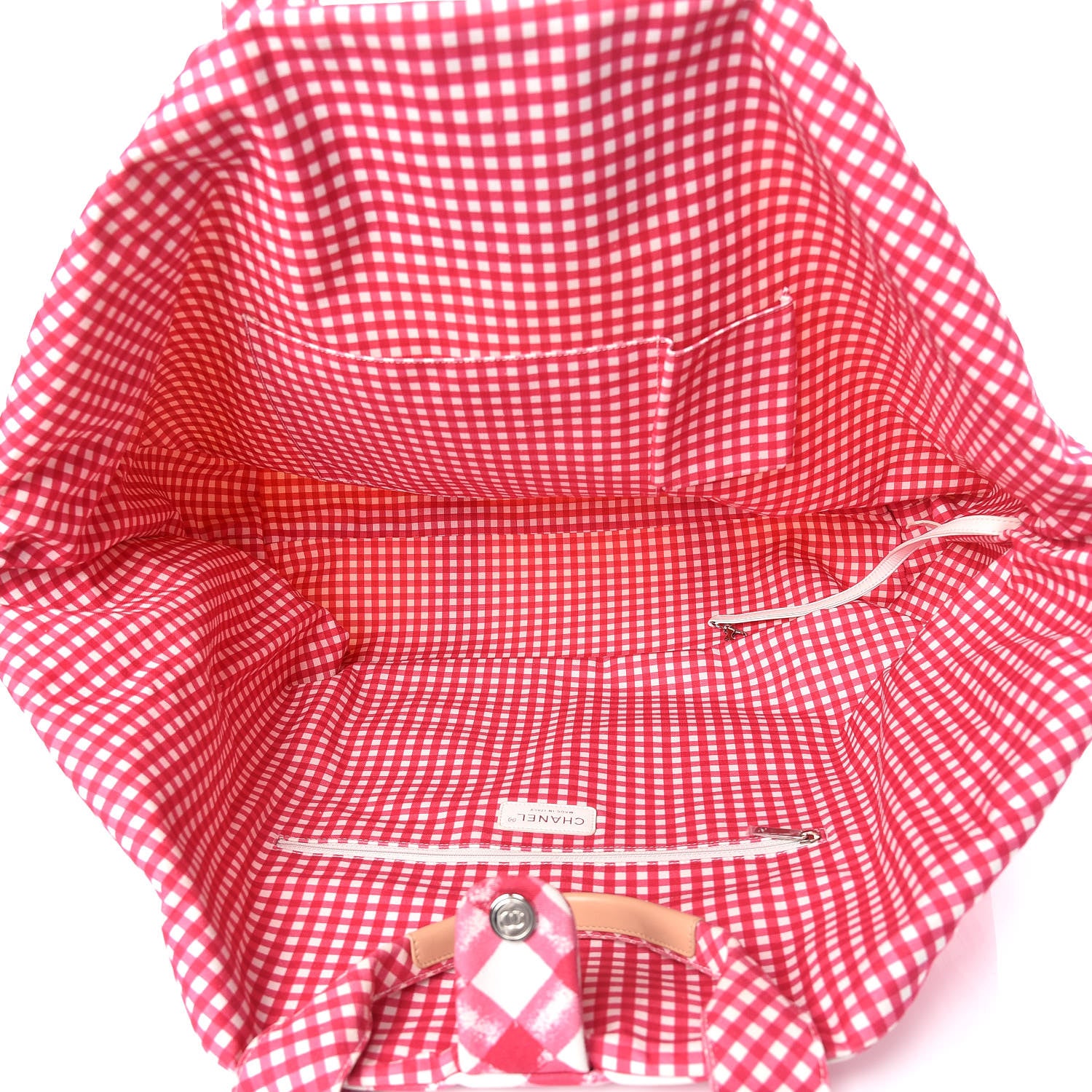 Chanel Canvas Gingham Printed CC Tote Pink White 7 of 9