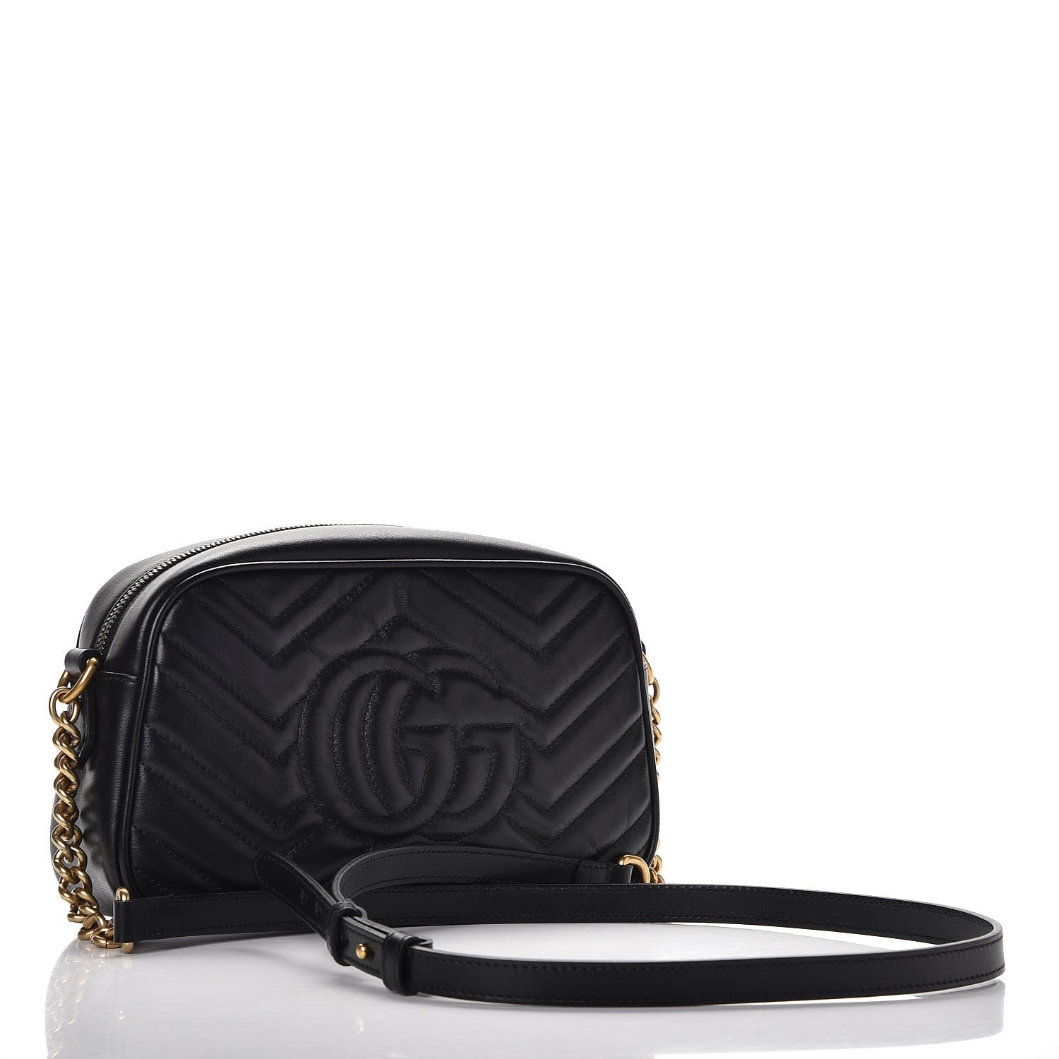 Gucci Calfskin Matelasse Small GG Marmont Chain Shoulder Bag Black 3 of 9