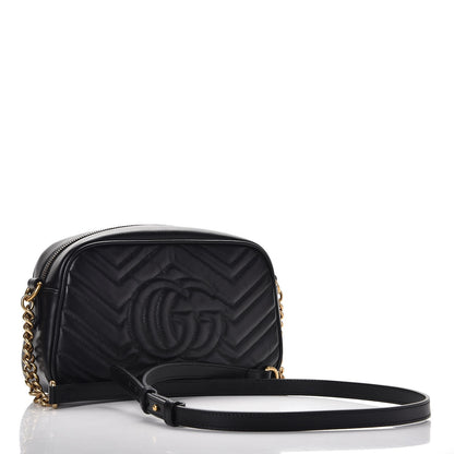 Gucci Calfskin Matelasse Small GG Marmont Chain Shoulder Bag Black 3 of 9