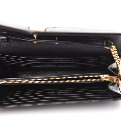 Saint Laurent Grain De Poudre Matelasse Chevron Monogram Chain Wallet Black 5 of 13