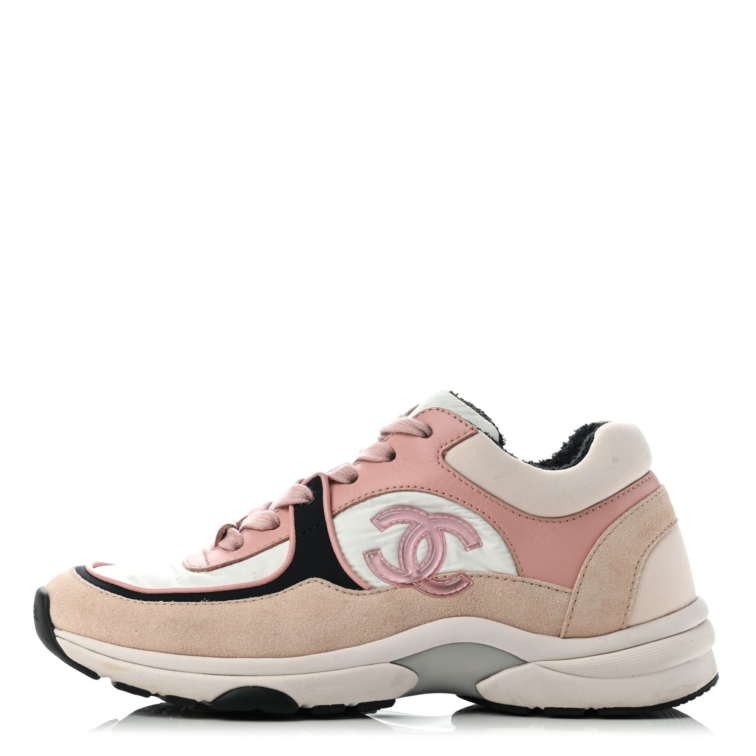 Chanel Nylon Lambskin Suede Calfskin CC Sneakers 36 Pink White Black 1 of 9