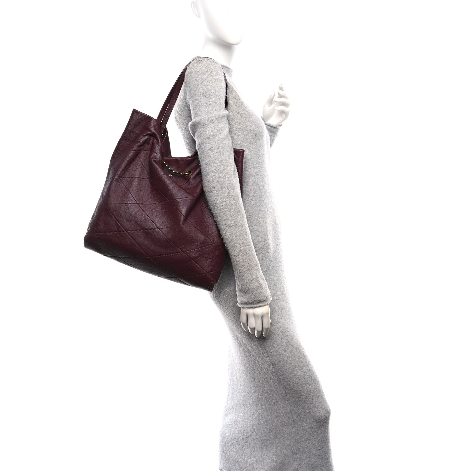Lanvin Lambskin Quilted Carry Me Tote Burgundy 2 of 9