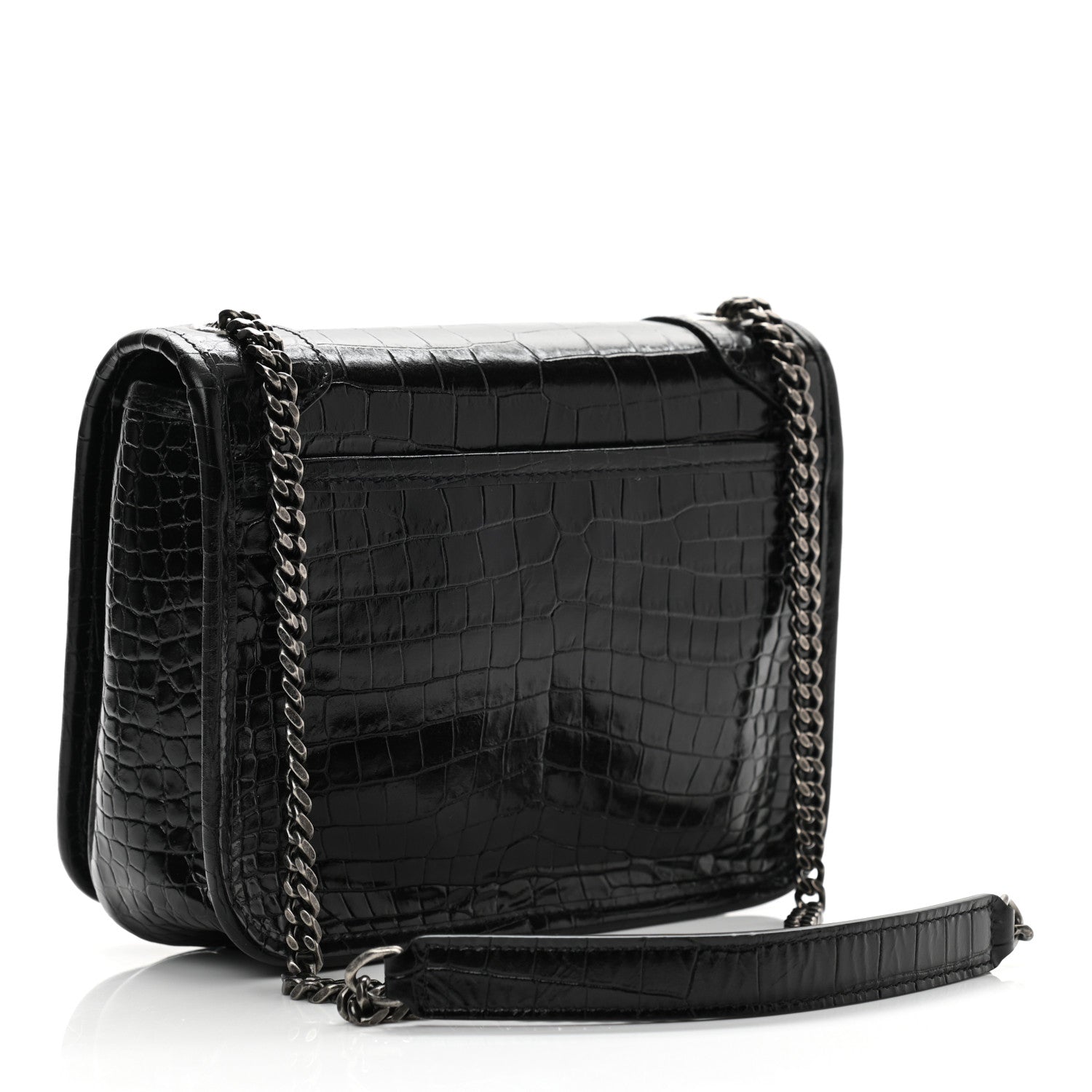 Saint Laurent Crocodile Embossed Lambskin Matelasse Monogram Niki Chain Wallet Black 3 of 11