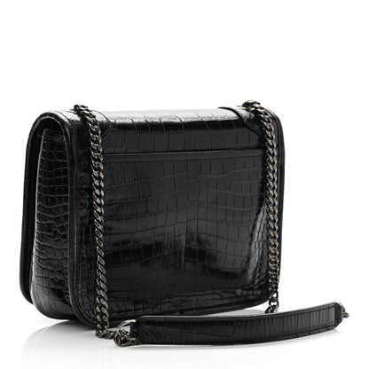 Saint Laurent Crocodile Embossed Lambskin Matelasse Monogram Niki Chain Wallet Black 3 of 11