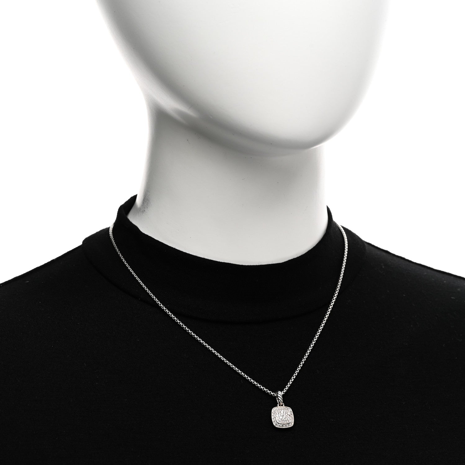 David Yurman Sterling Silver Diamond Pave 7mm Petite Albion Pendant Necklace 2 of 4