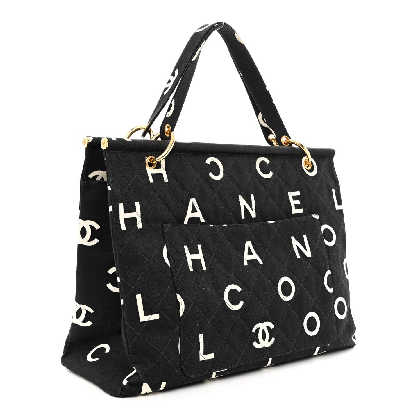 Canvas Printed Quilted Logo Tote Black White