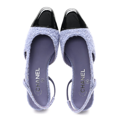 Chanel Tweed Cap Toe CC Slingback Flat 35.5 Lilac Black 2 of 10
