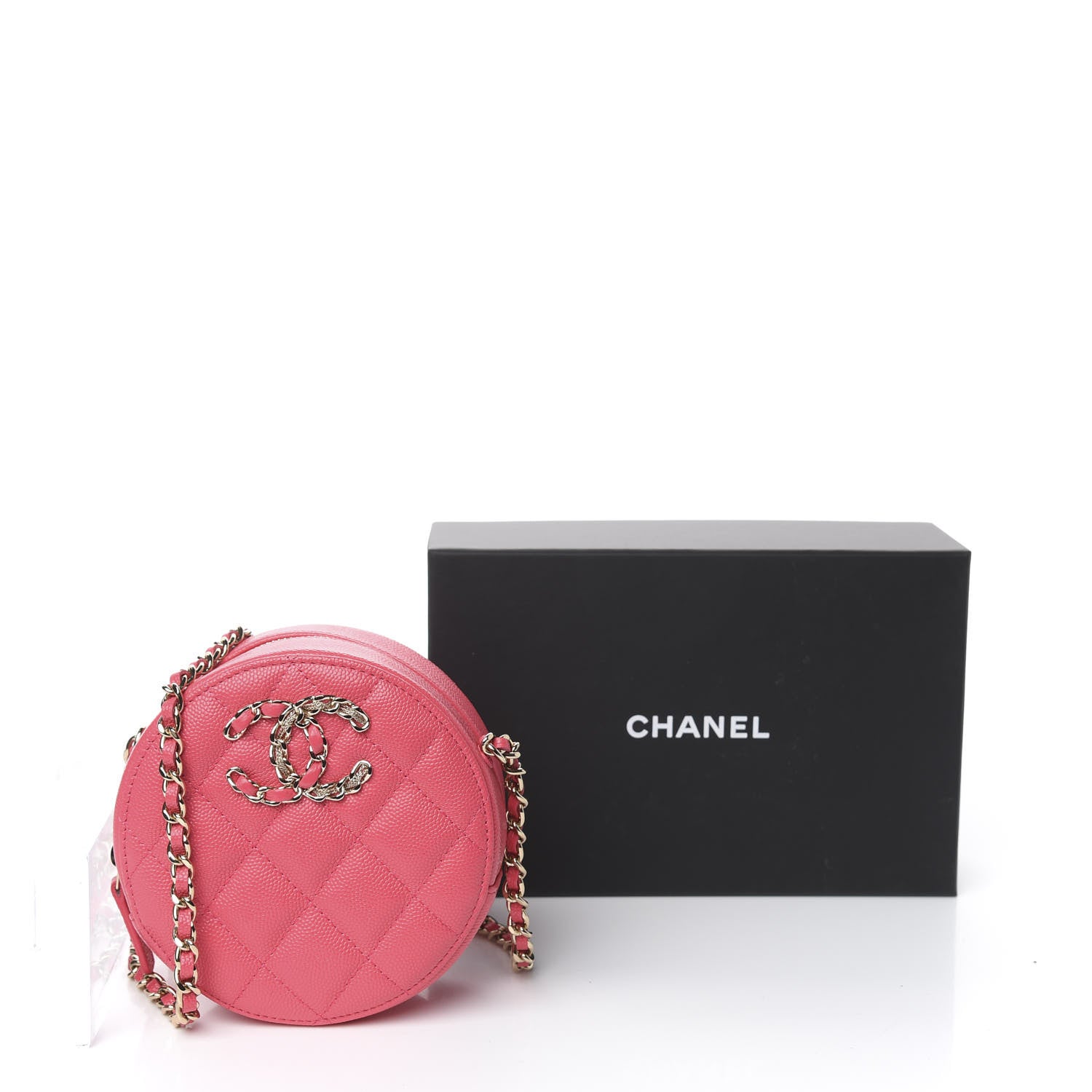 Chanel Caviar Quilted French New Wave Round Clutch With Chain Pink 11 of 11