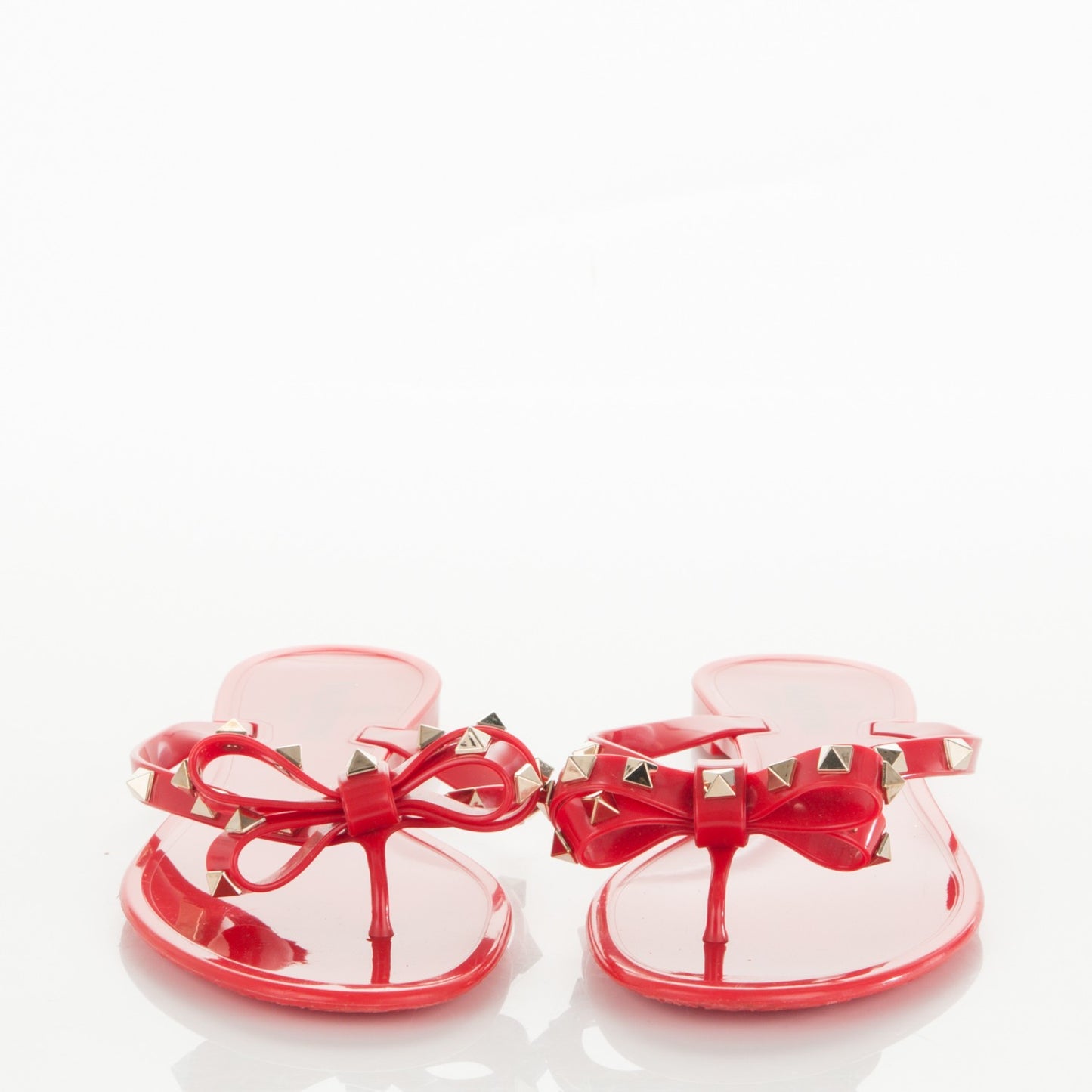 PVC Jelly Rockstud Bow Thong Sandals 40 Red