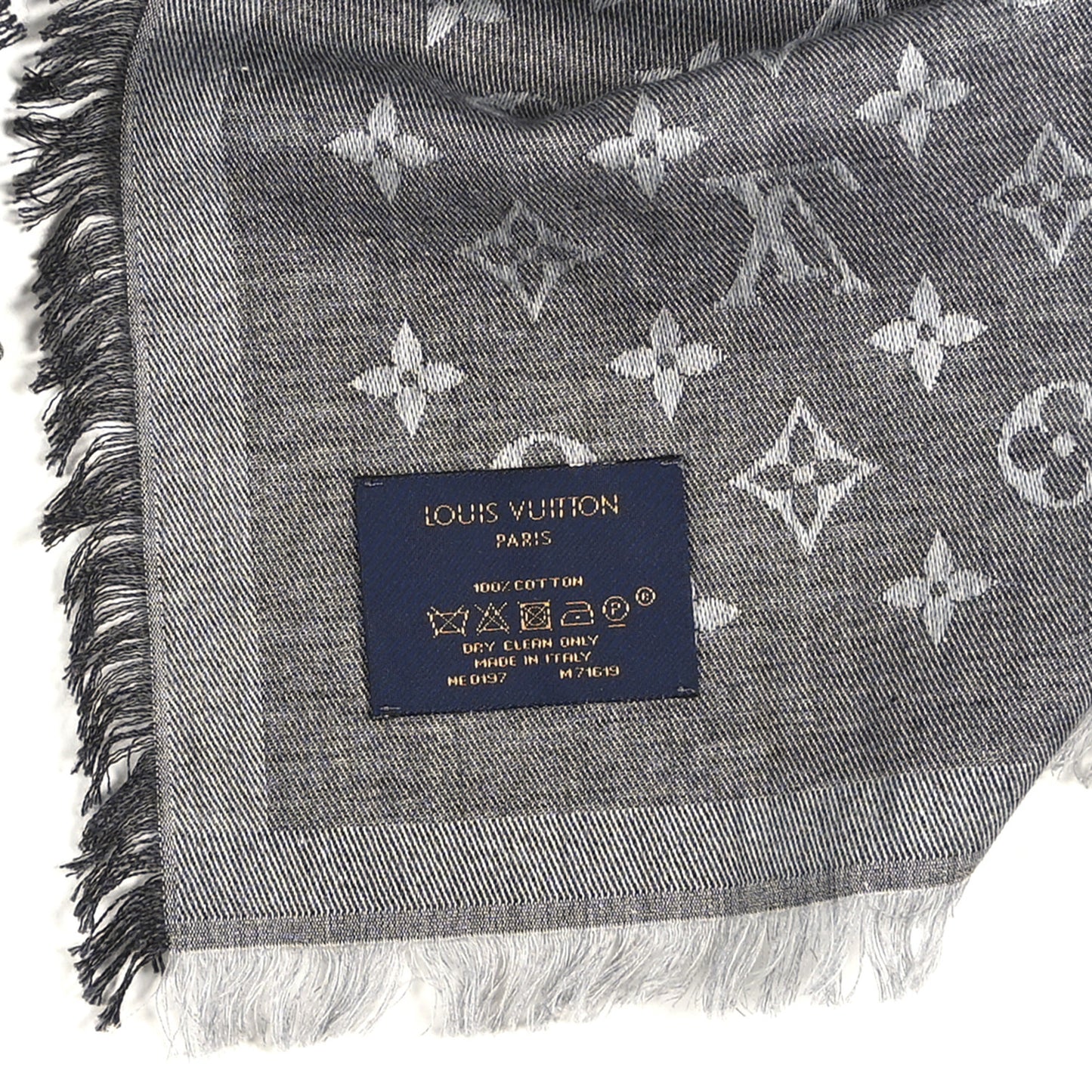 Silk Wool Monogram Denim Shawl Black